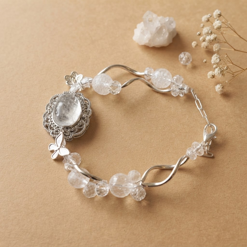 Clear Quartz Crystal Garden Filigree Bracelet – 6.5" + 2" Extender