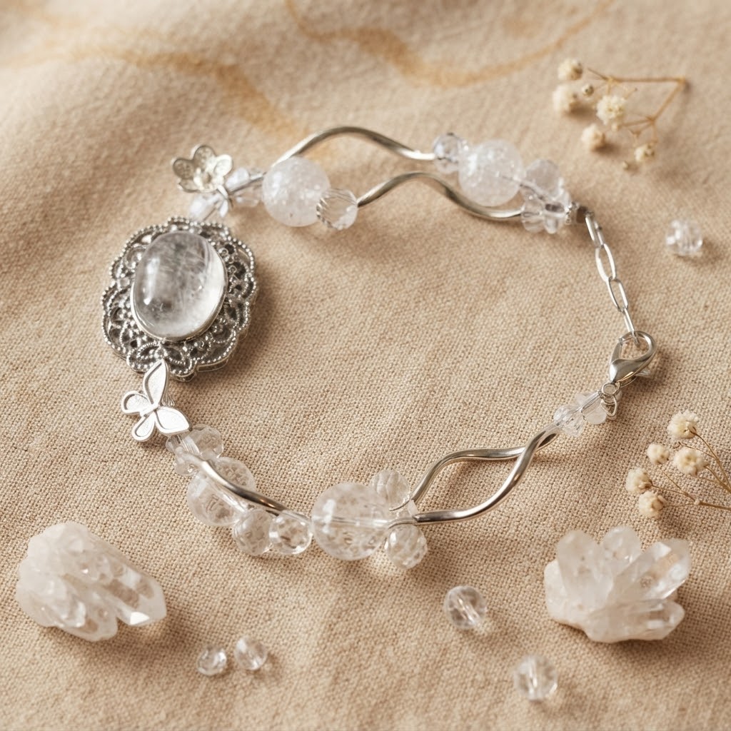 Clear Quartz Crystal Garden Filigree Bracelet – 6.5" + 2" Extender