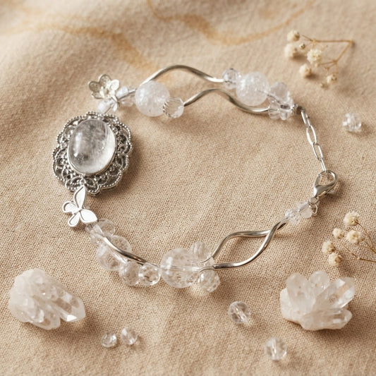 Clear Quartz Crystal Garden Filigree Bracelet – 6.5" + 2" Extender