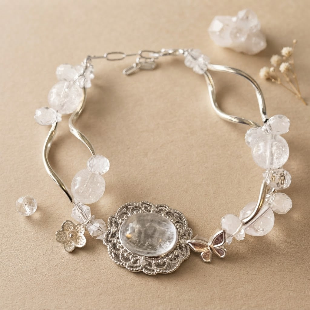Clear Quartz Crystal Garden Filigree Bracelet – 6.5" + 2" Extender
