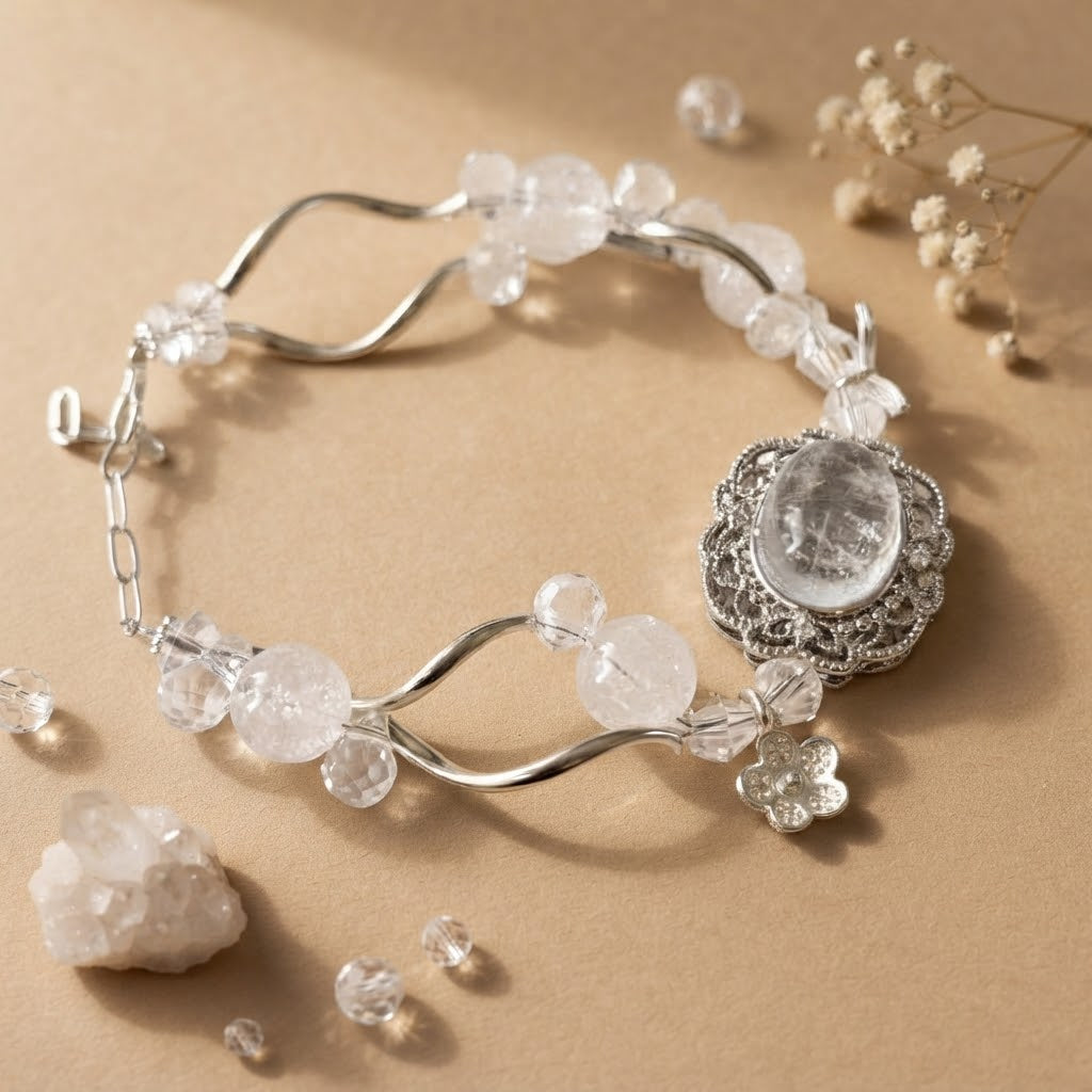 Clear Quartz Crystal Garden Filigree Bracelet – 6.5" + 2" Extender