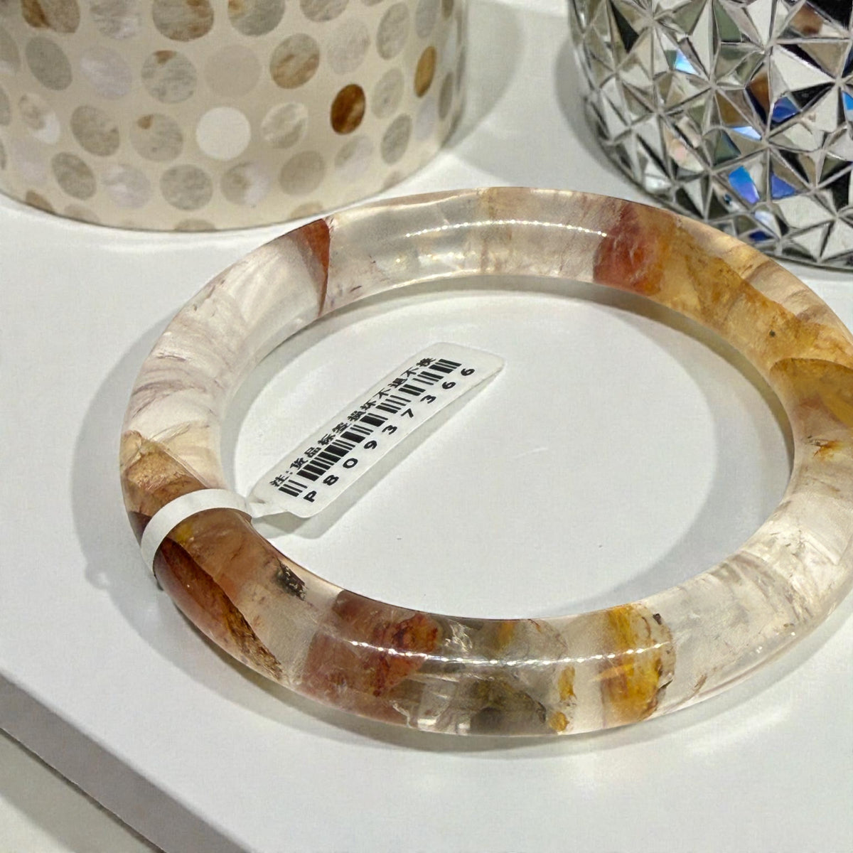 Fire Quartz Bangle Bracelet, Hematoid Quartz Statement Bangle, Warm Flame Inclusions