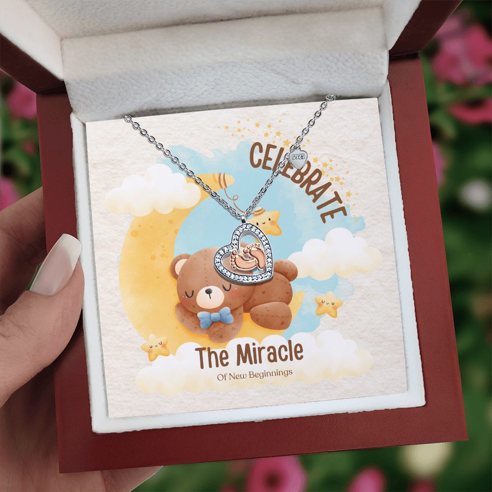 Baby Feet Heart Necklace, Baby Shower Gift.