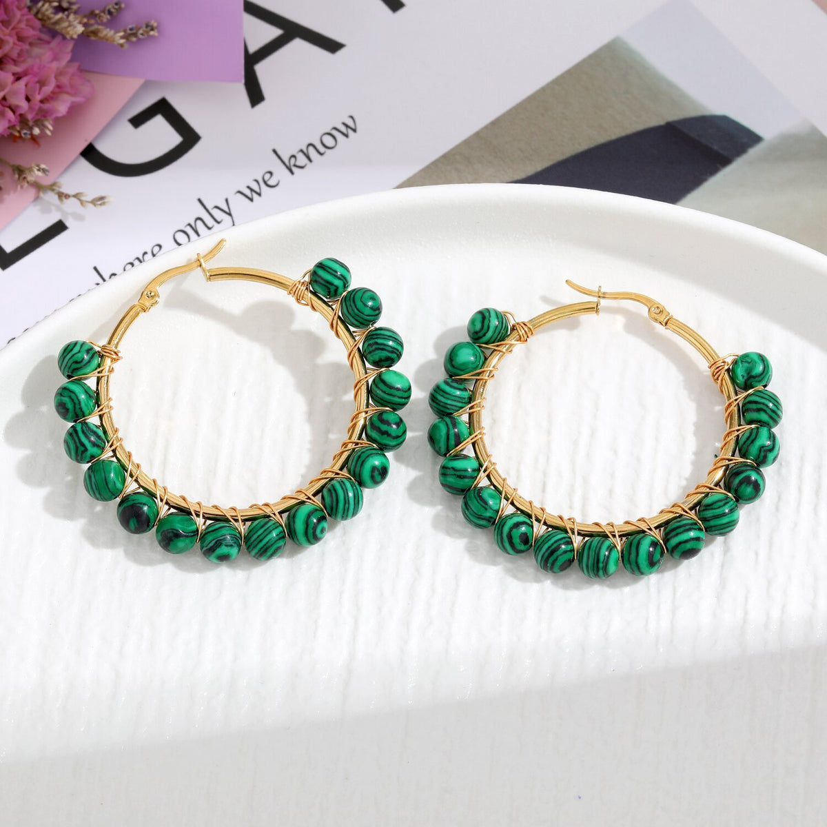 Natural Stone Stainless Steel Winding Earrings