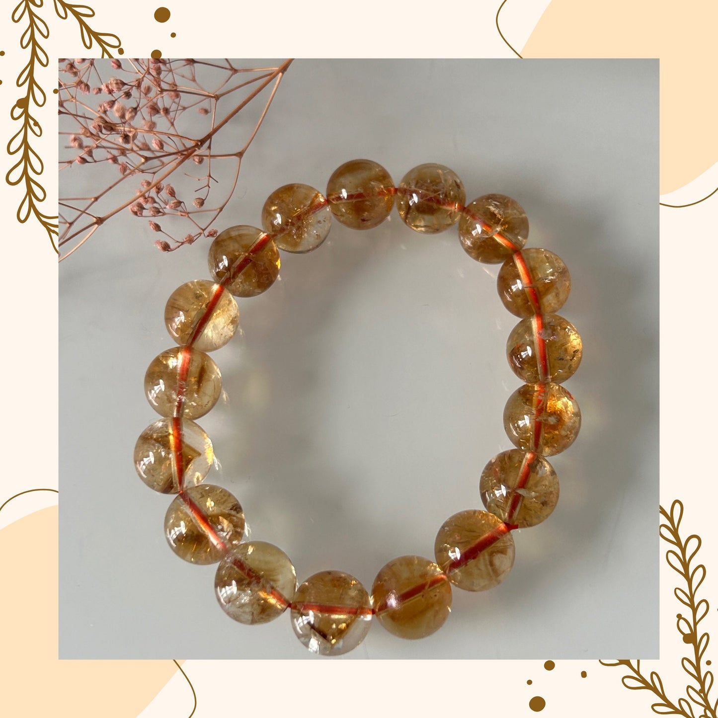 Citrine Stone Bracelet: Natural Yellow Crystal, Spiritual Healing (11cm)