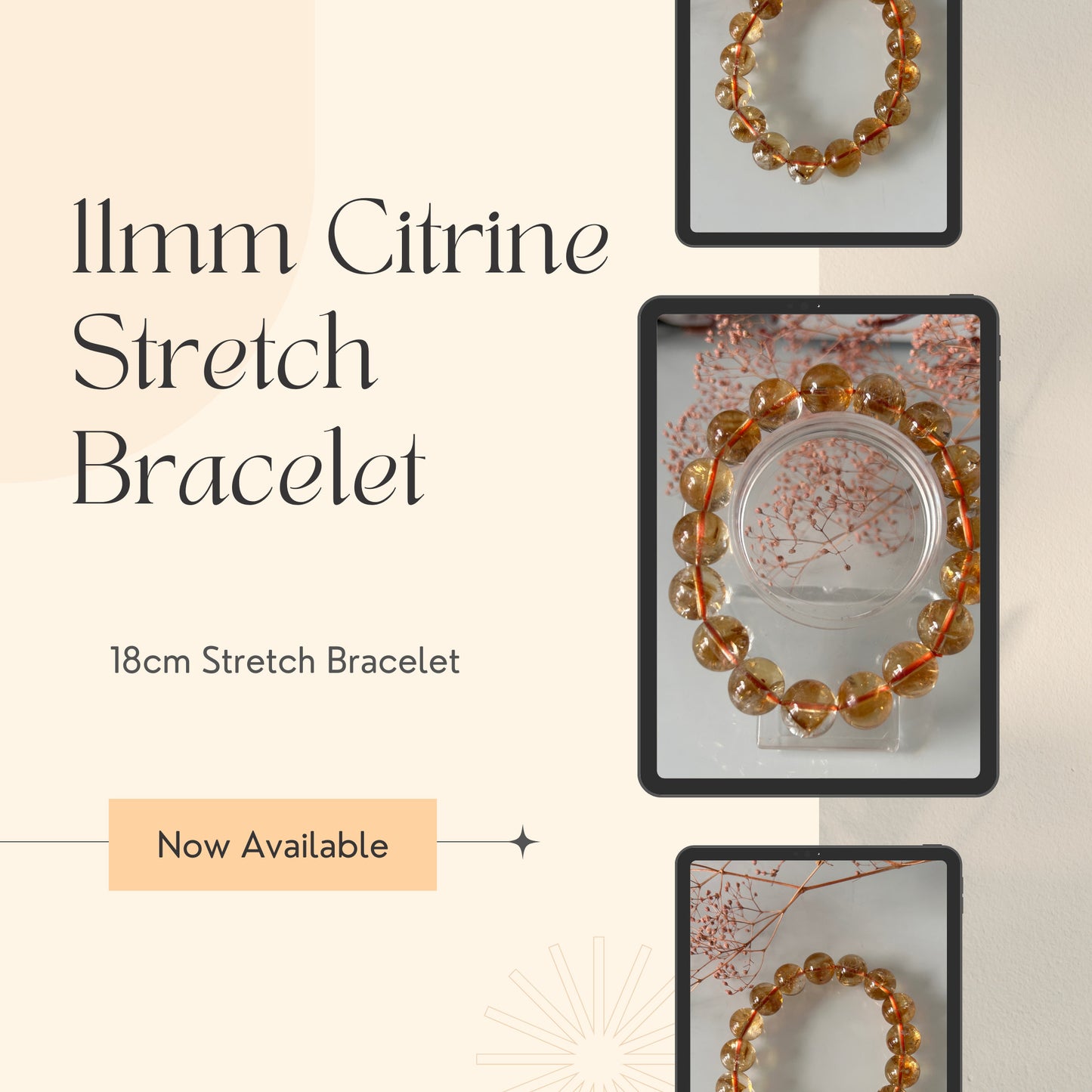 Citrine Stone Bracelet: Natural Yellow Crystal, Spiritual Healing (11cm)