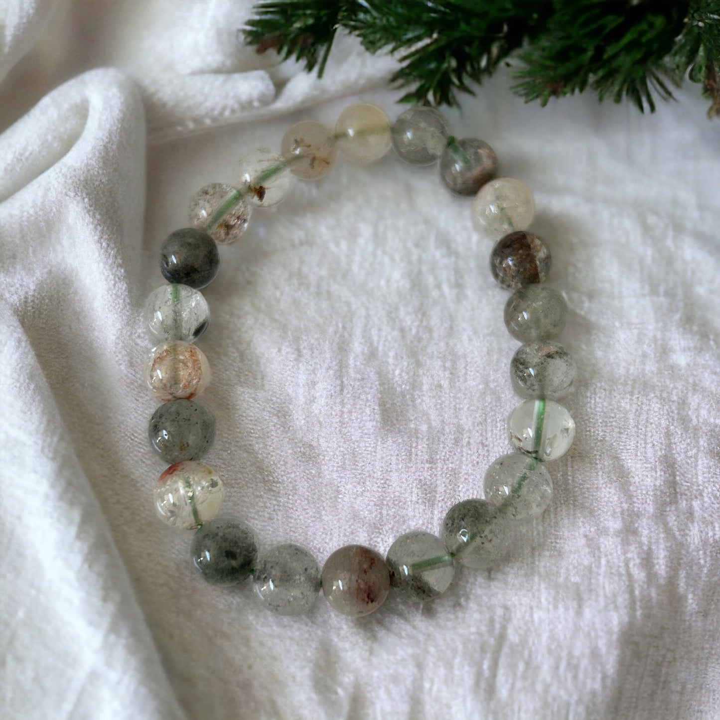 8mm Natural Garden Phantom Quartz Bead Bracelet: Healing Crystal Jewelry