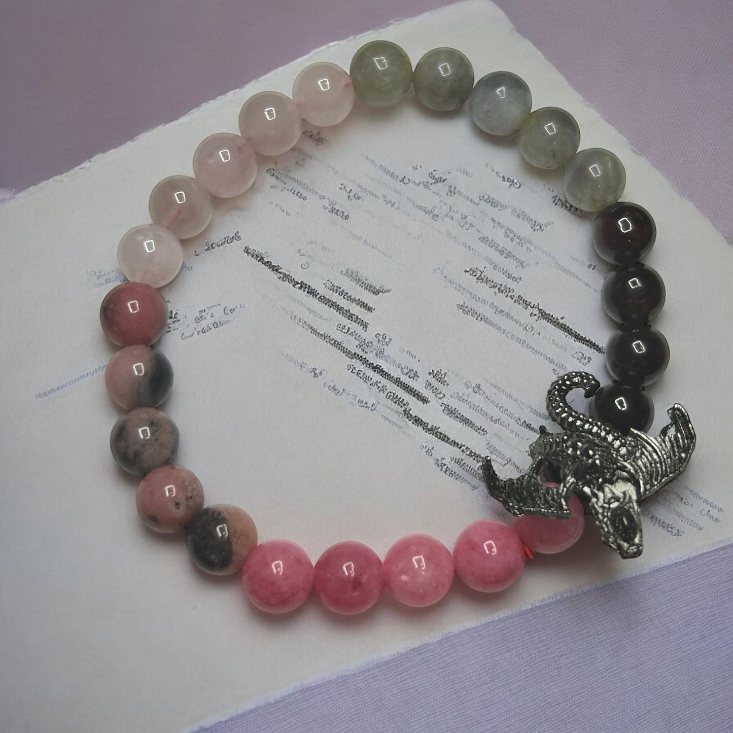 Love Spell Crystal Bracelet: Dragon Charm, Healing Energy Jewelry