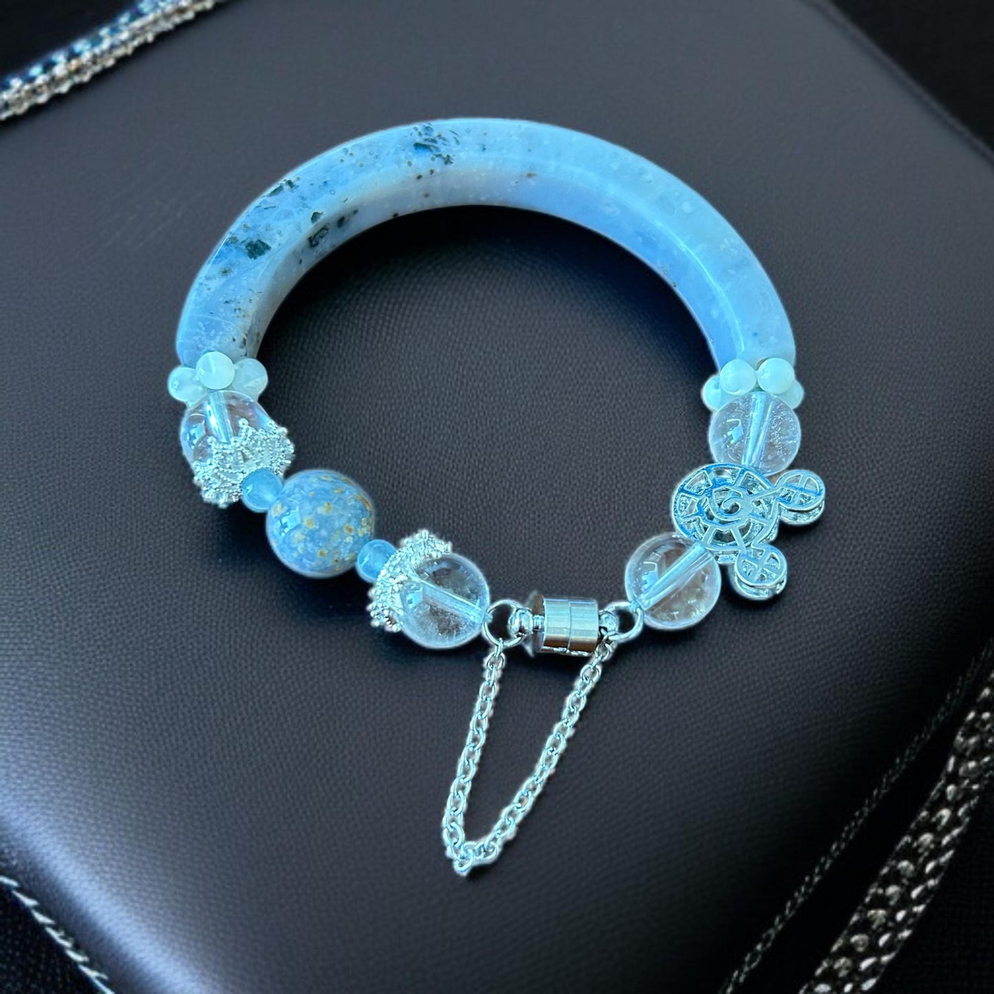 K2 Jasper Half Bangle Bracelet: Aquamarine, Moonstone & Quartz with Silver  Mouse