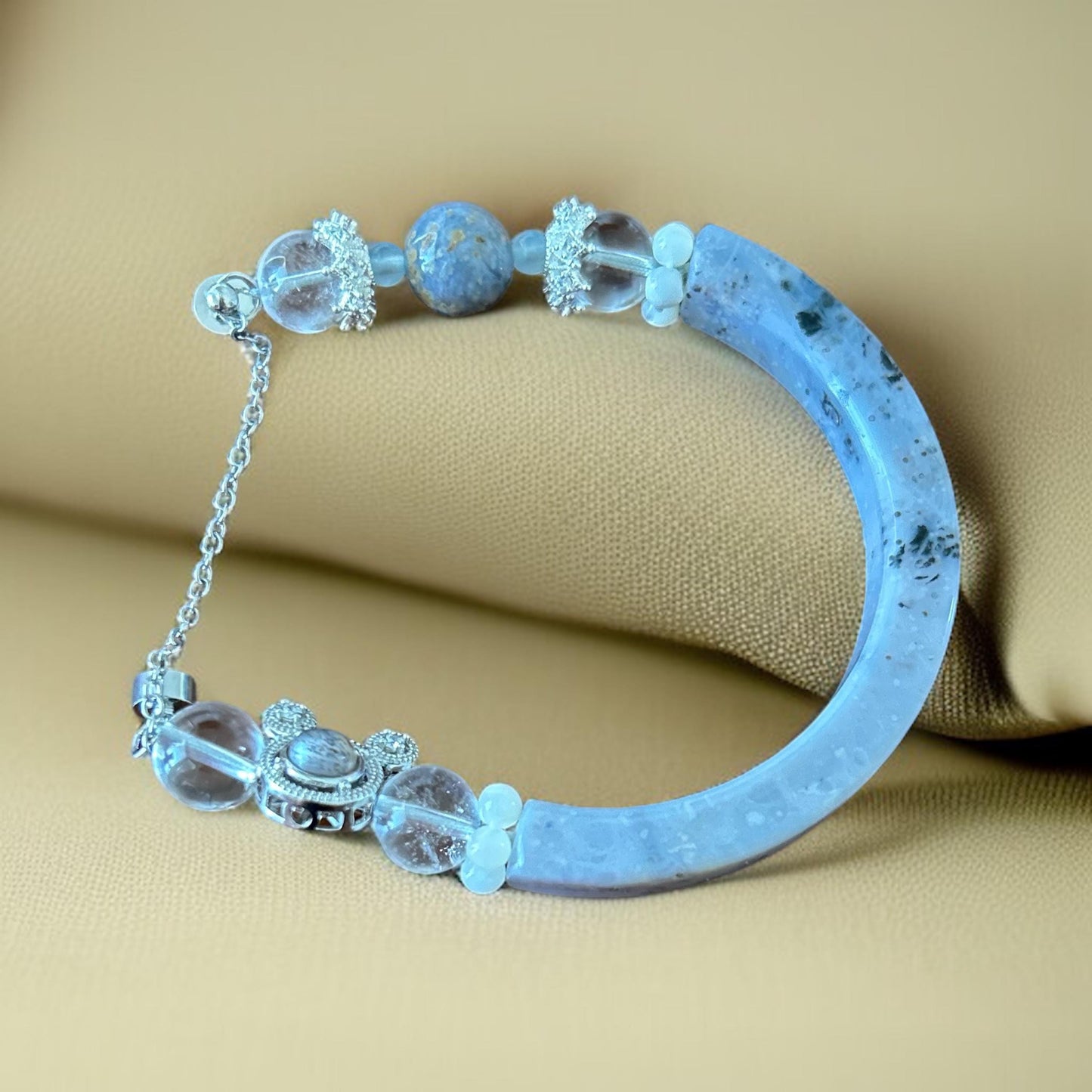 K2 Jasper Half Bangle Bracelet: Aquamarine, Moonstone & Quartz with Silver  Mouse
