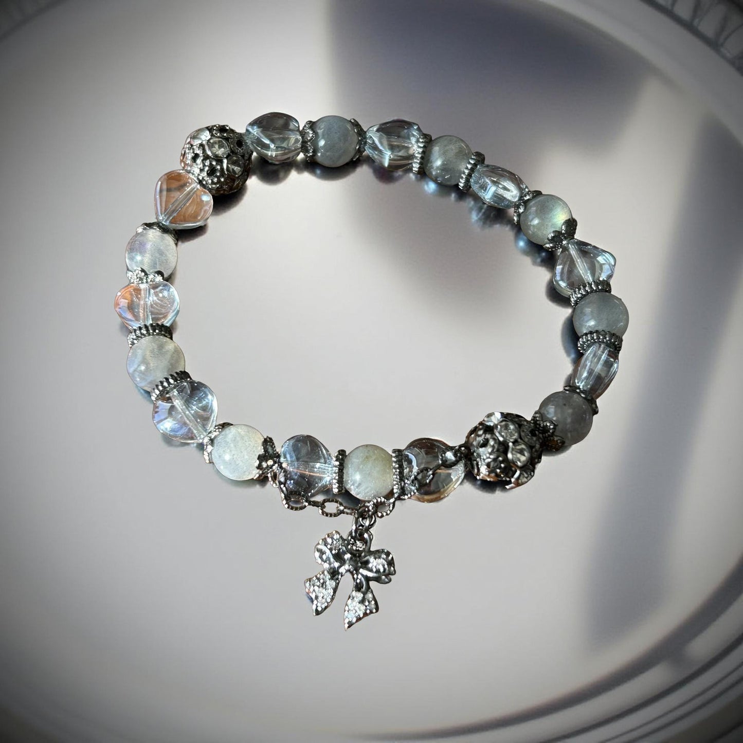 Blue Moonstone Bracelet with Silver Accents – Healing Crystal Jewelry for Intuition & Protection