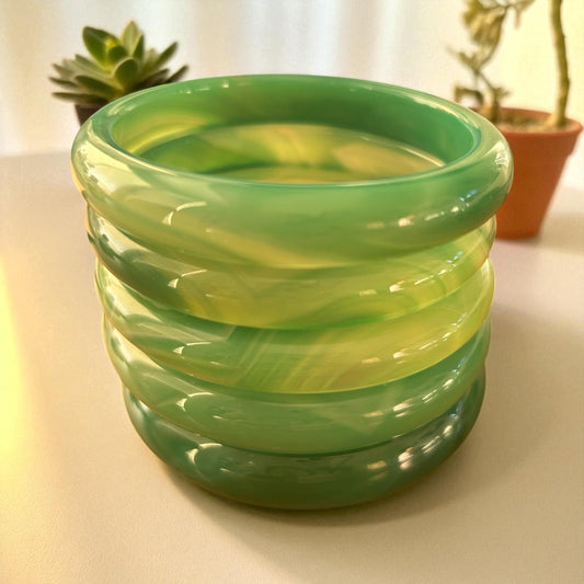Translucent Green Agate Bangle 14.6 mm Thick, Natural Look