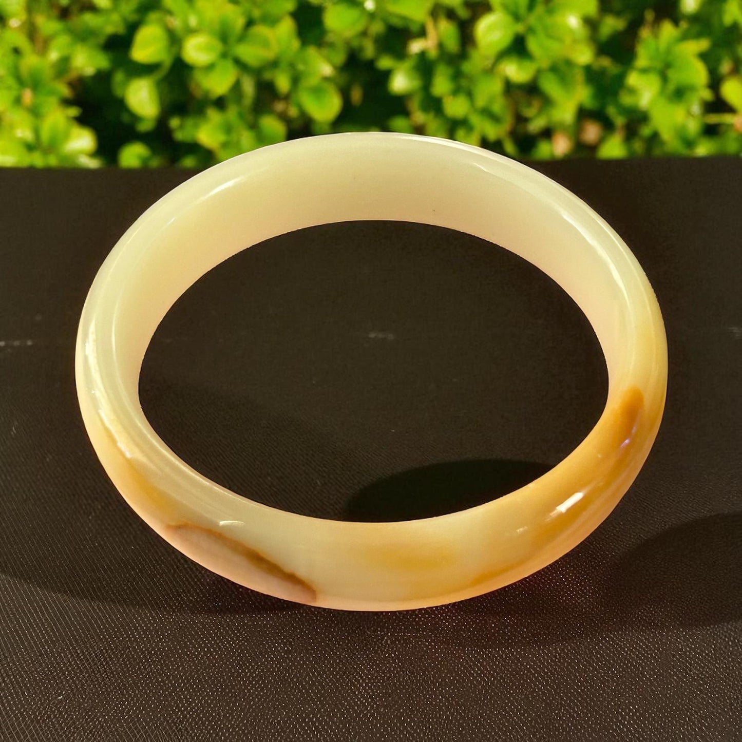 Honey Banded Agate Bangle: Cream & Olive Natural Stone Bracelet