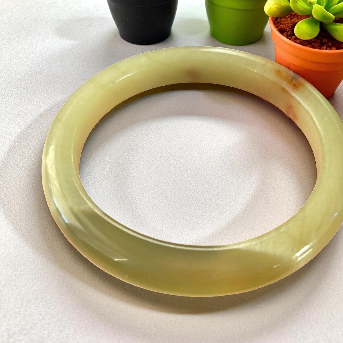 Honey Banded Agate Bangle: Cream & Olive Natural Stone Bracelet