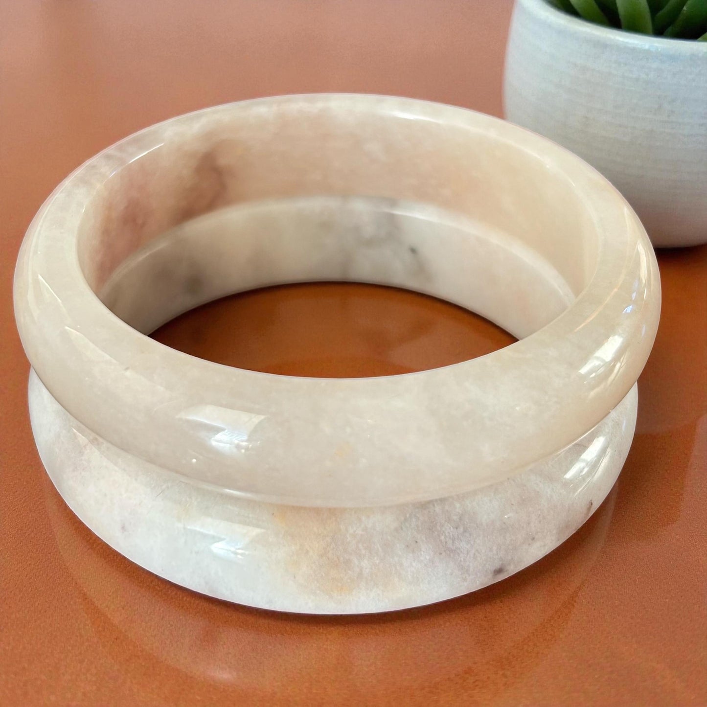 1pc Nephrite Jade Bangle (65mm) – Creamy White & Blush Stone jade bangle bracelet