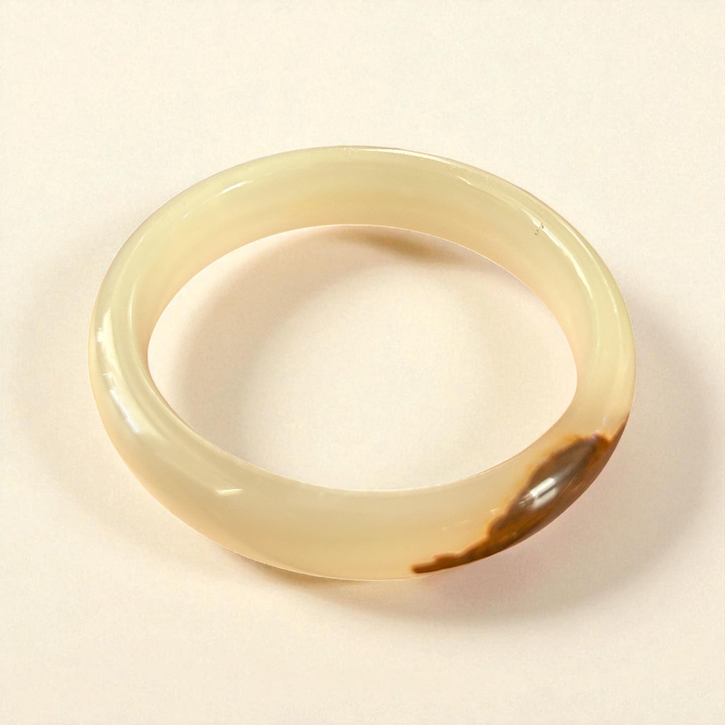 Honey Banded Agate Bangle: Cream & Olive Natural Stone Bracelet