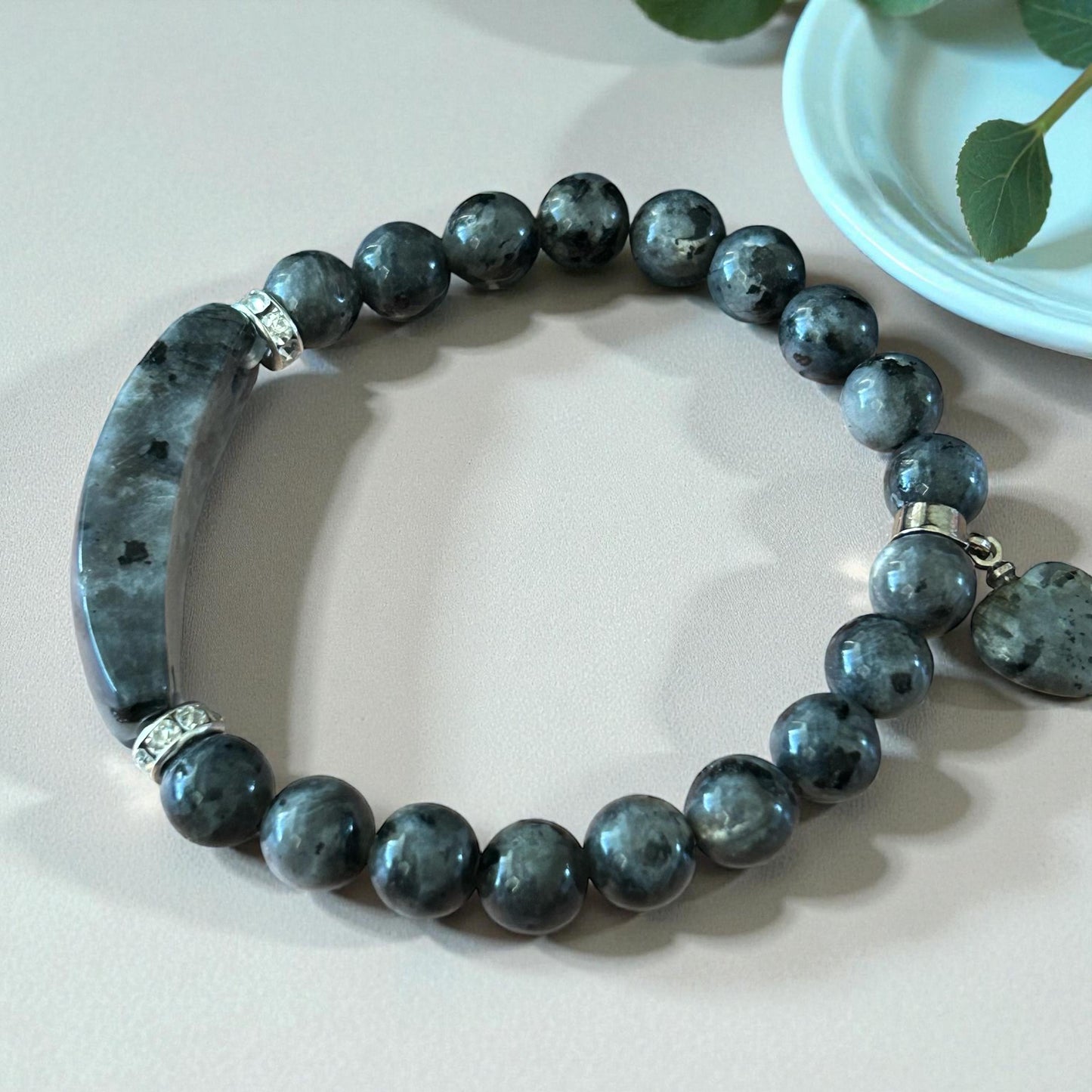 Natural Gemstone Bar Bead Bracelet, Bangle Bracelet