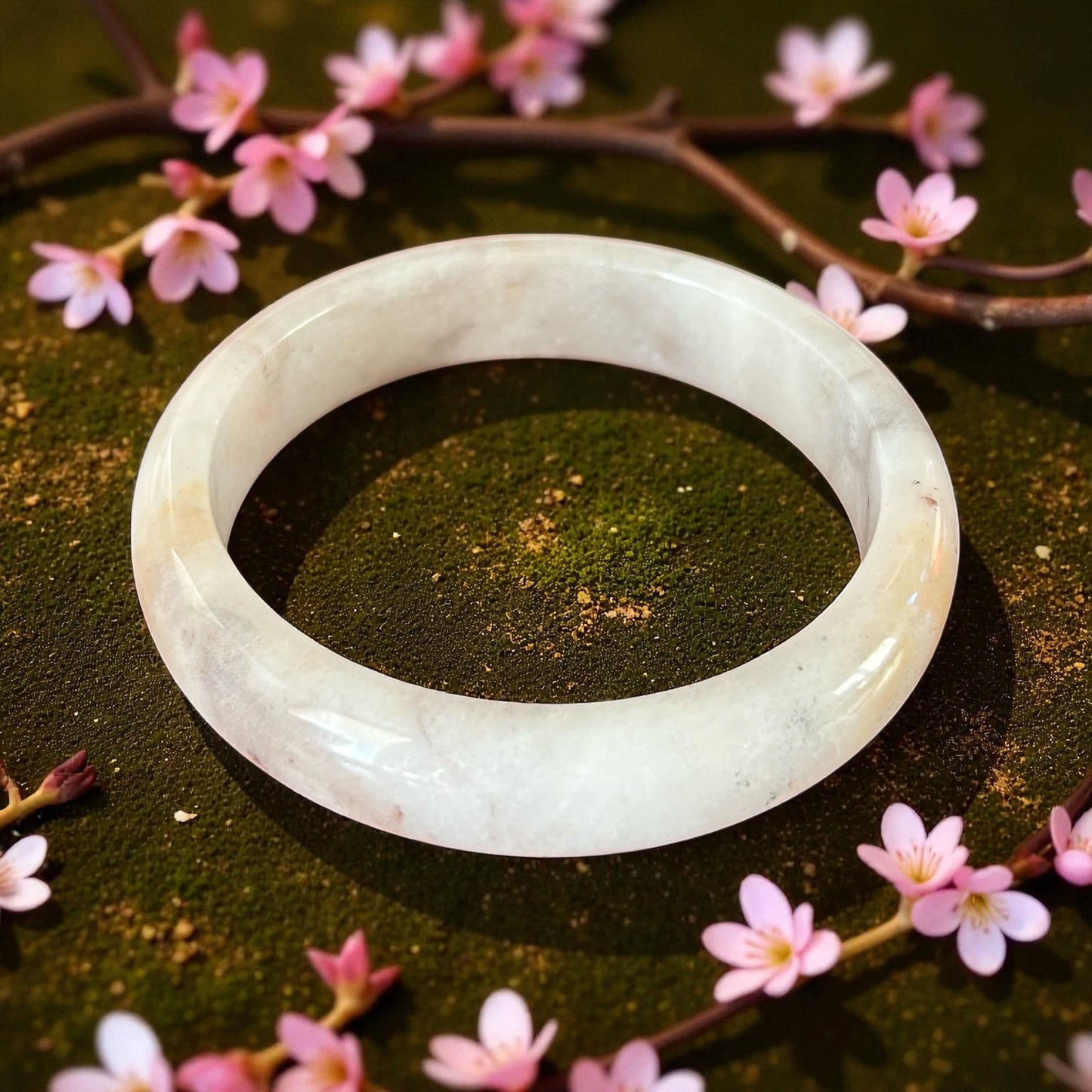1pc Nephrite Jade Bangle (65mm) – Creamy White & Blush Stone jade bangle bracelet
