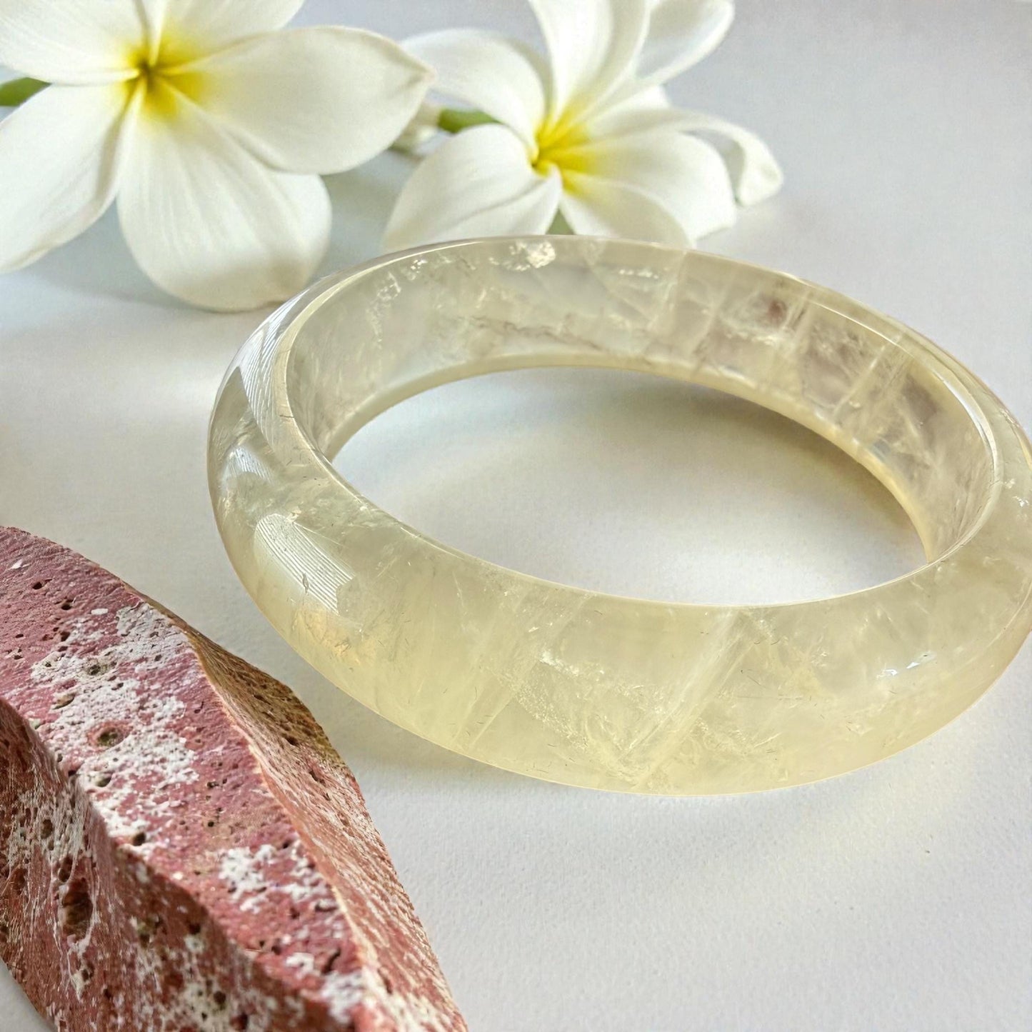Golden Healer Quartz Bangle Bracelet 62.8mm Natural Milky Crystal