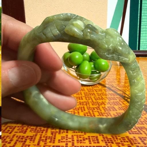 Hand-Carved Serpentine Dragon Bangle Bracelet  – Green Serpent Protection Bracelet