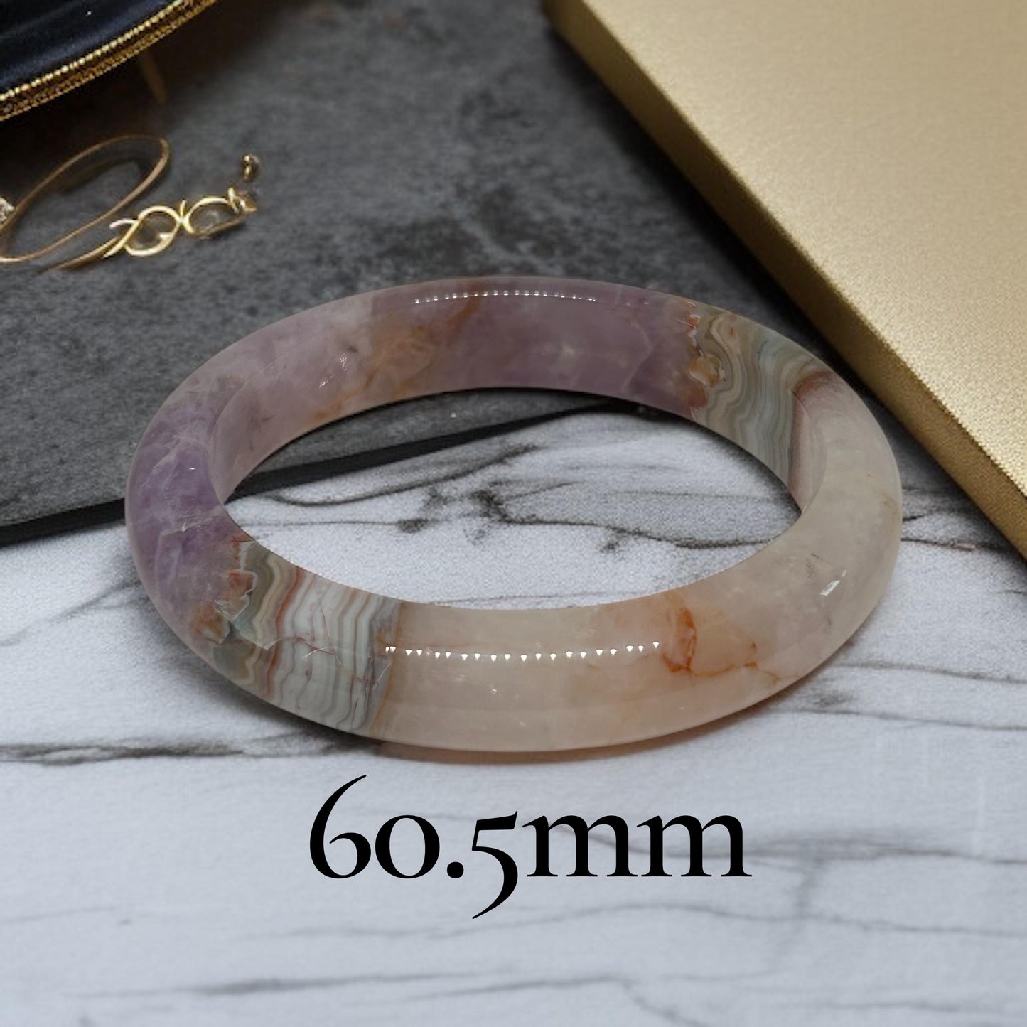 Amethyst Lace Bangle, Natural Purple Banded Agate Bracelet