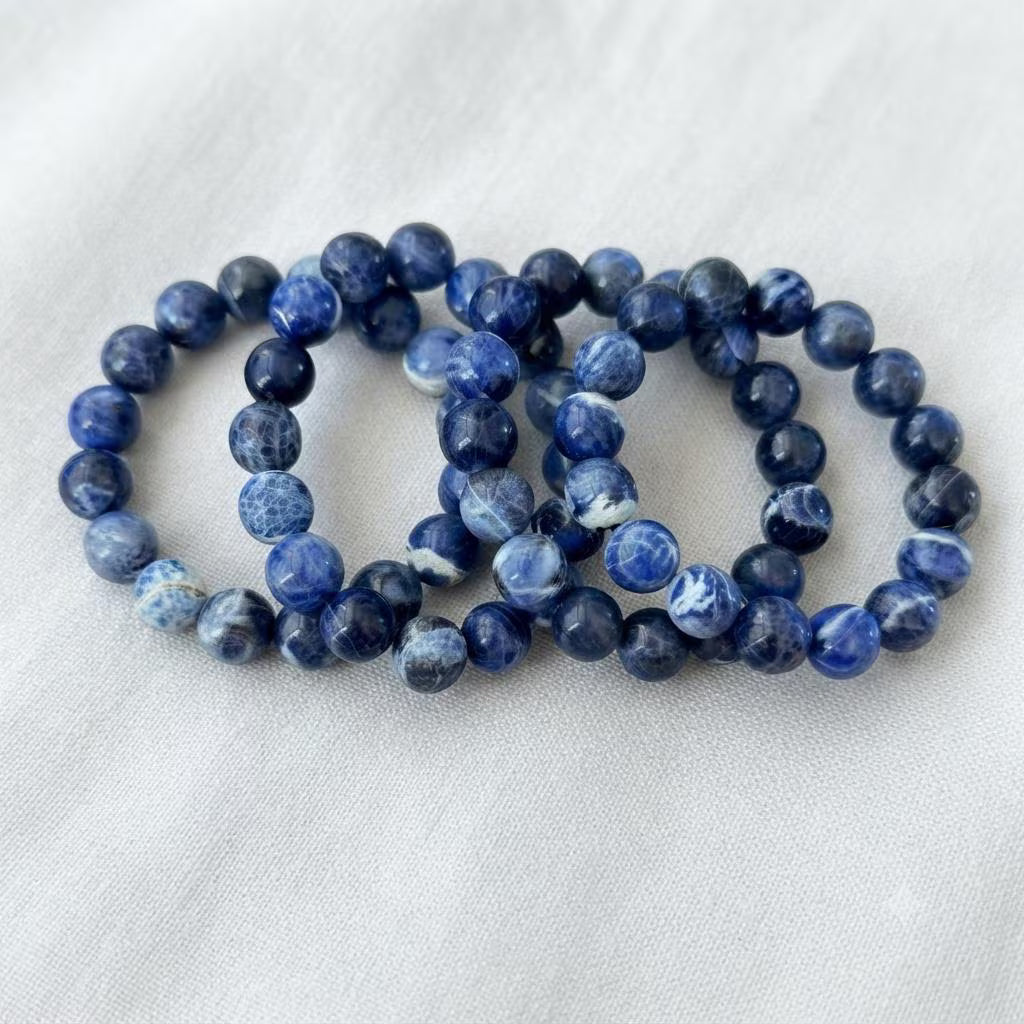 Natural Sodalite Bracelet 12mm | Blue Crystal Beaded Stretch Bracelet