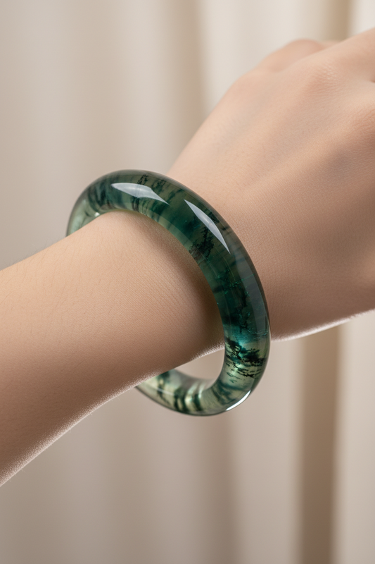 AAA Moss Agate Bangle – Natural Translucent Stone
