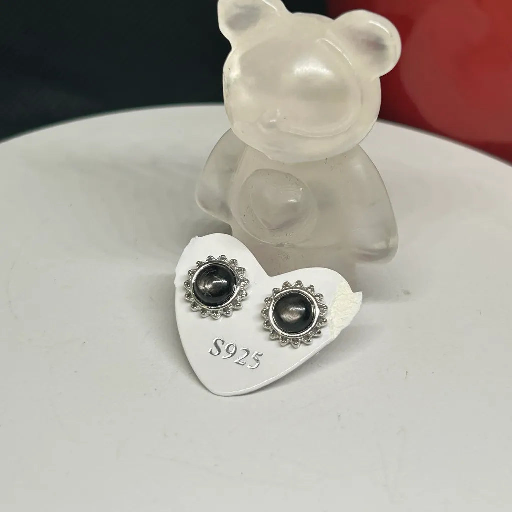 Silver Sheen Obsidian Sunflower Studs - S925 Sterling Silver Earrings