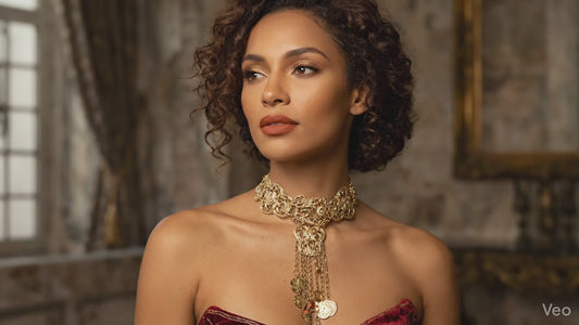 Baroque Gold Filigree Charm Choker Necklace