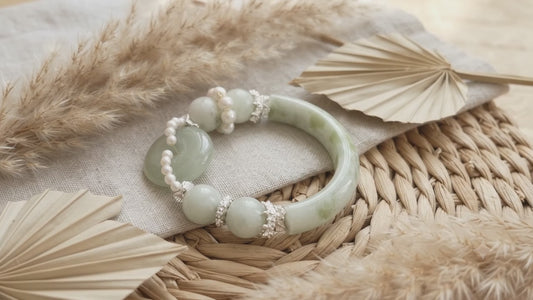 Nephrite Jade & Pearl Bangle Bracelet – 16cm